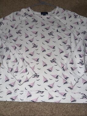 Polo by Ralph Lauren White Long Sleeve Tee with Pink & Navy Sailboat Print